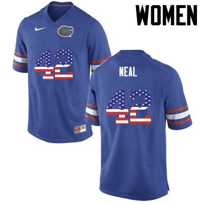 Women's Florida Gators #42 Keanu Neal NCAA Nike Blue USA Flag Fashion Authentic Stitched College Football Jersey AMM8662BS